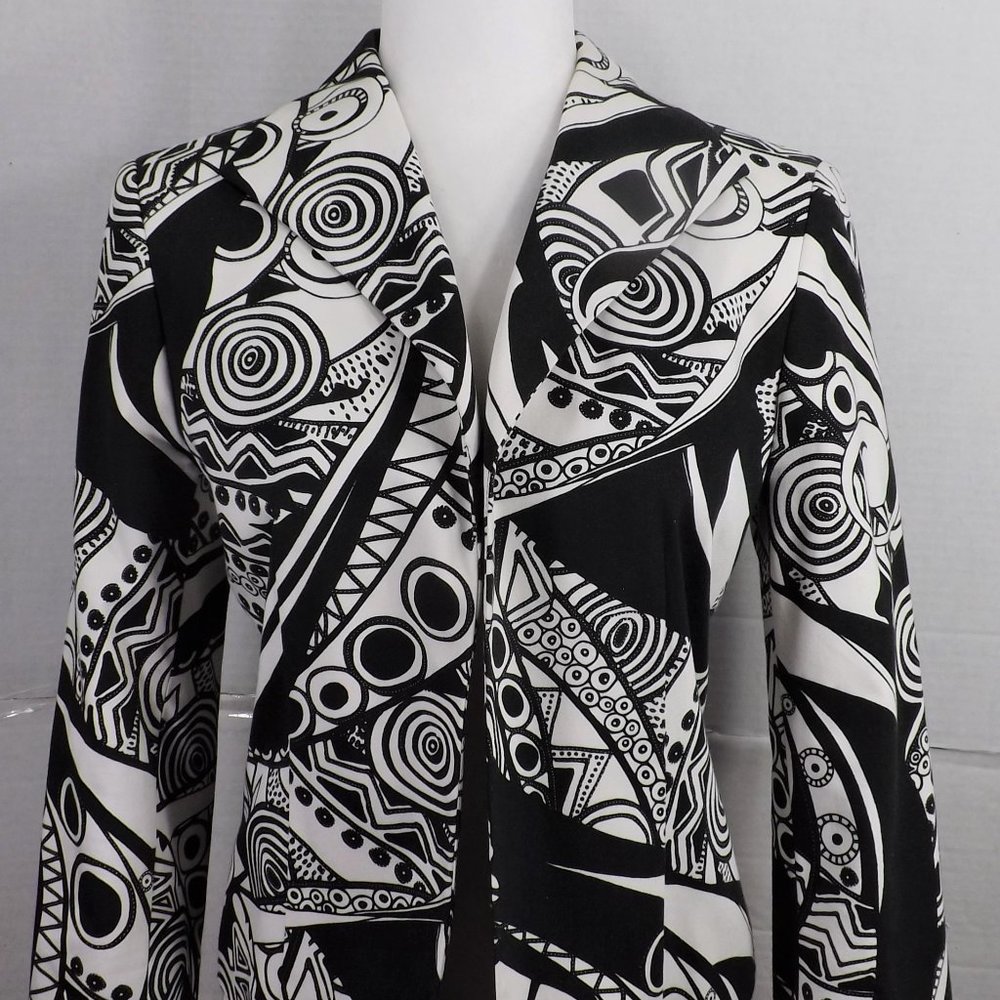 Harve Benard Holztman Petit Black & White Designs Open Cropped Jacket Blazer 10P - Picture 9 of 16